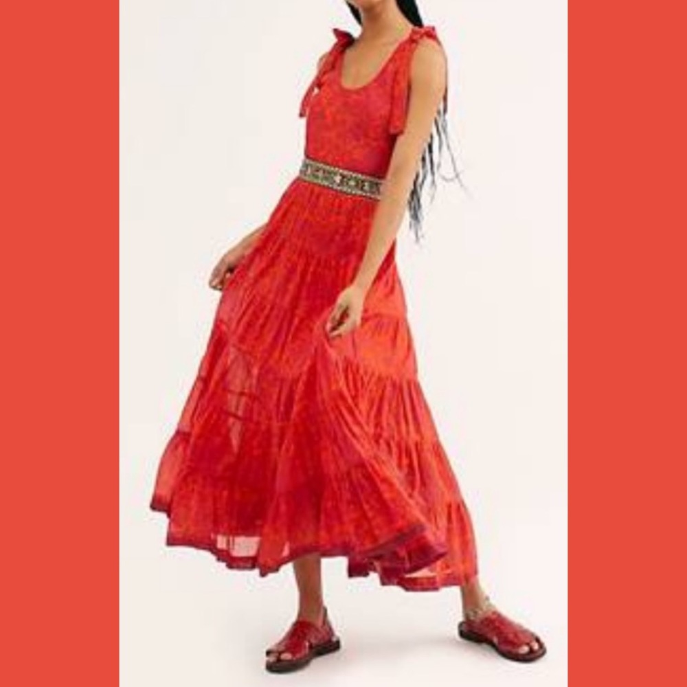 Free People Kika’s Midi Dress in Red FINAL PRICE💲 - Picture 3 of 6